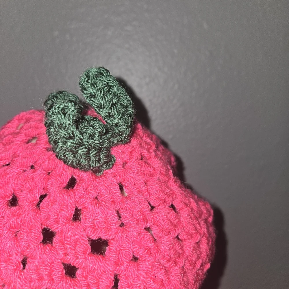 Girl's Raspberry Crochet Bucket Hat - Picture 12 of 15